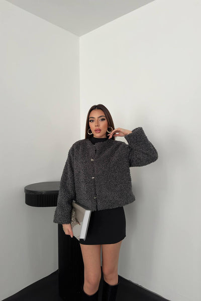 Füme Peluş Kısa Ceket