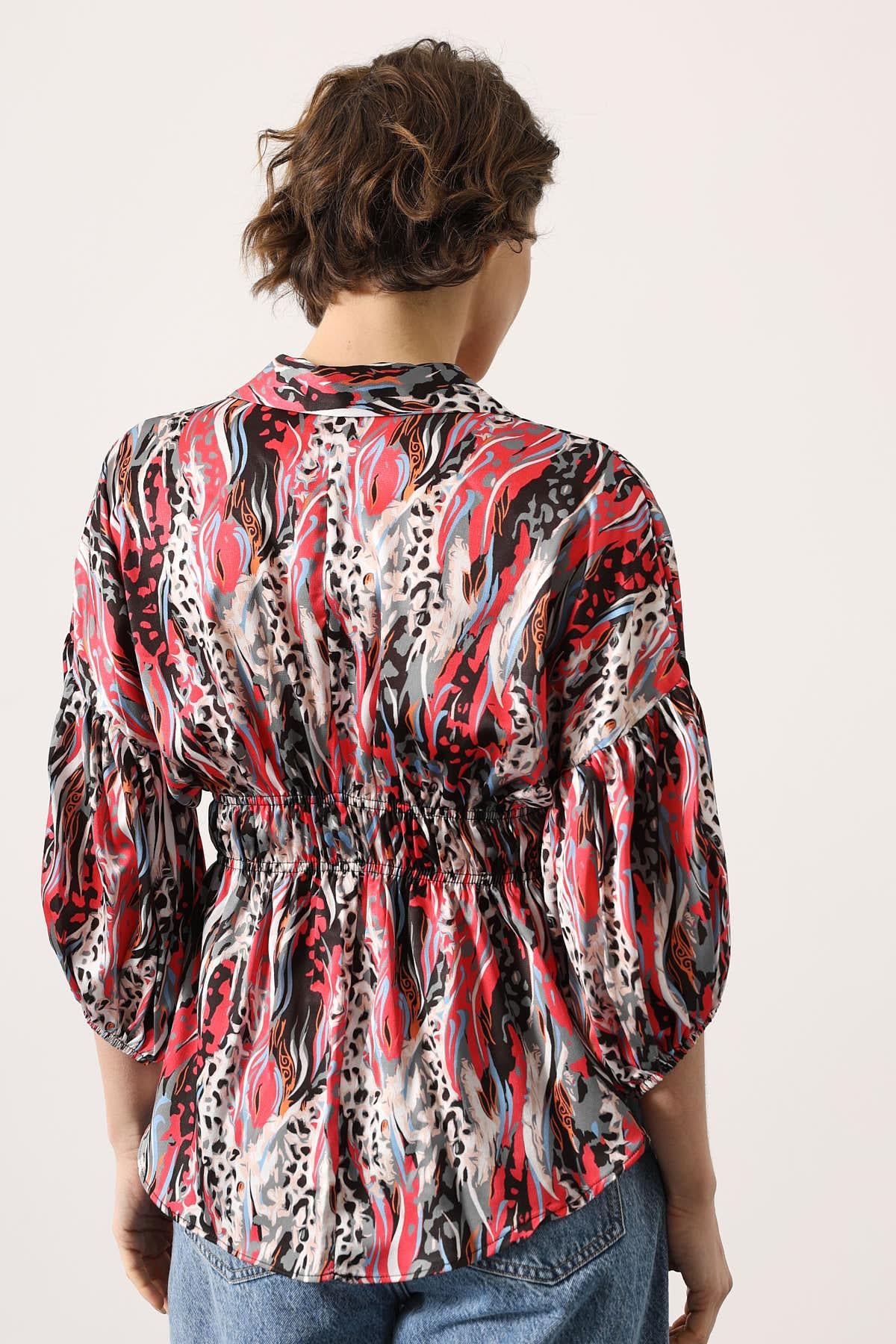 Bluza Satin cu Talie Elastica - Fucsia