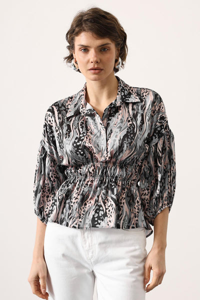 Bluza Satin cu Talie Elastica - Lila