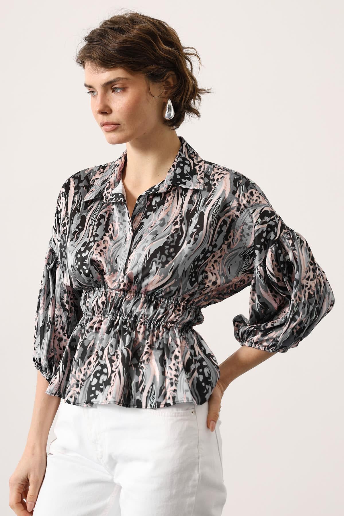 Bluza Satin cu Talie Elastica - Lila