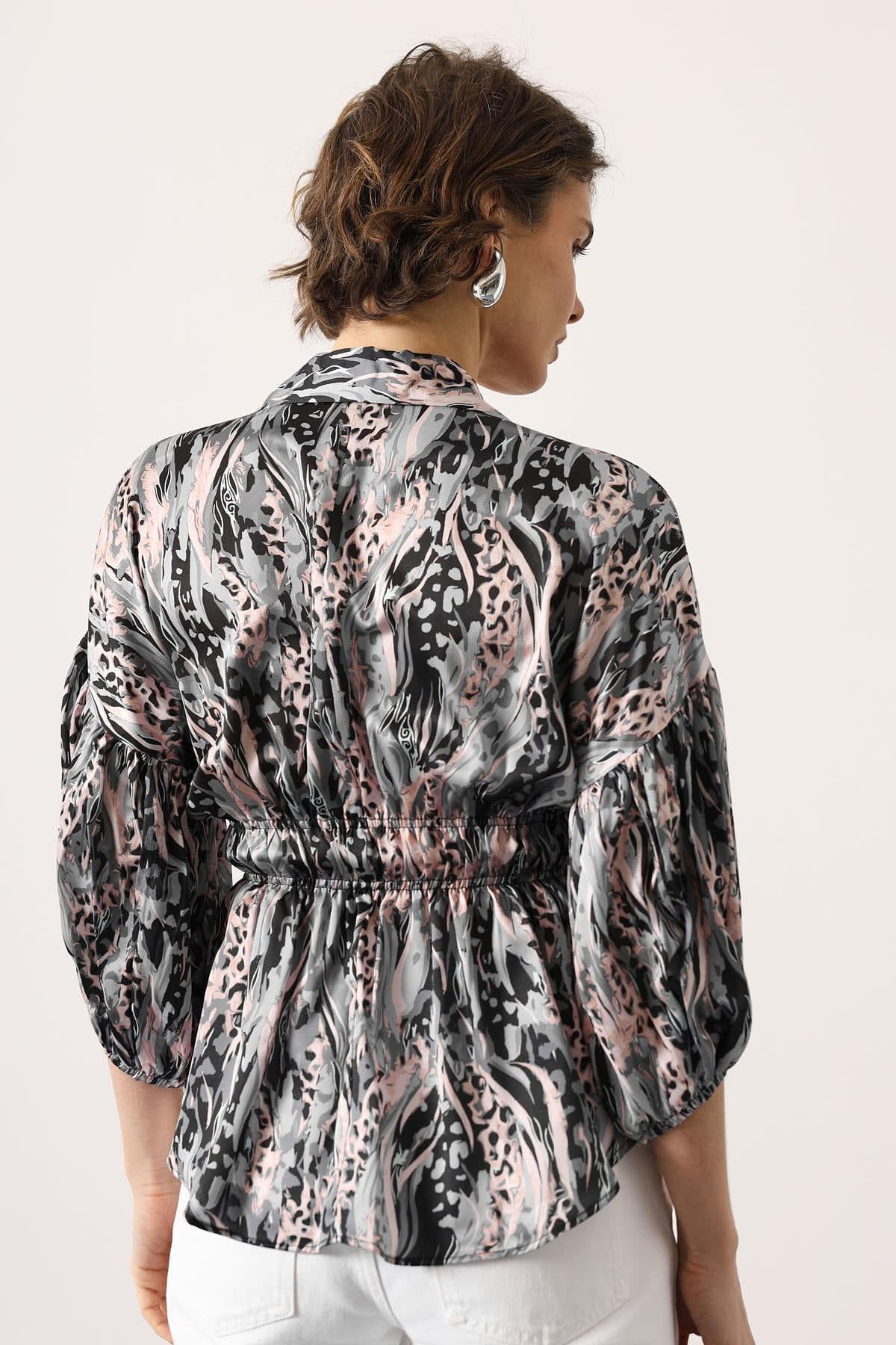 Bluza Satin cu Talie Elastica - Lila