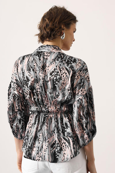 Bluza Satin cu Talie Elastica - Lila