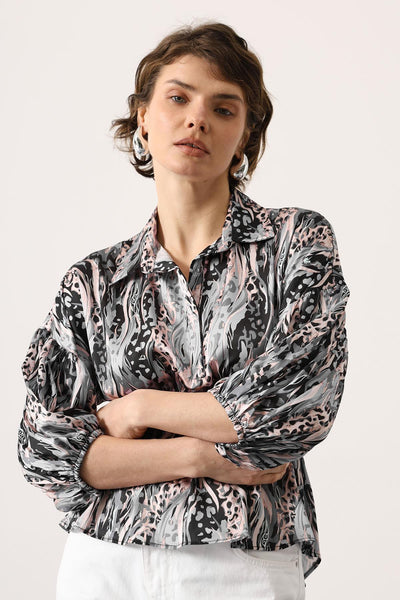 Bluza Satin cu Talie Elastica - Lila