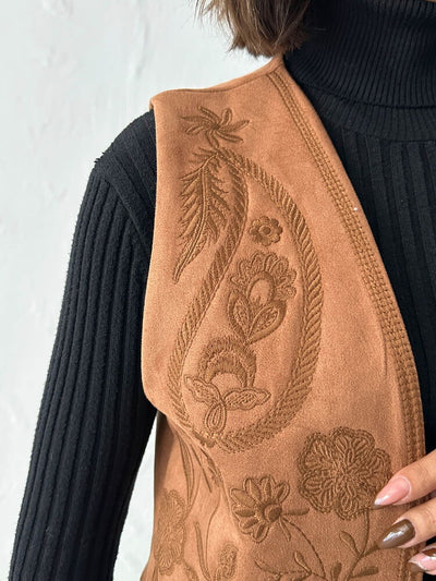 Topshow - Wholesale Embroidered Suede Vest – Western Style Chic -- Tan
