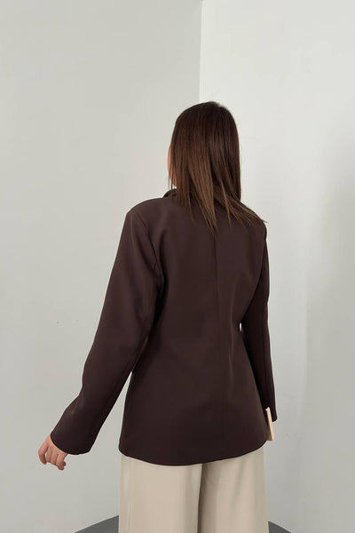 Kahverengi Belden Oturtmalı Blazer Ceket