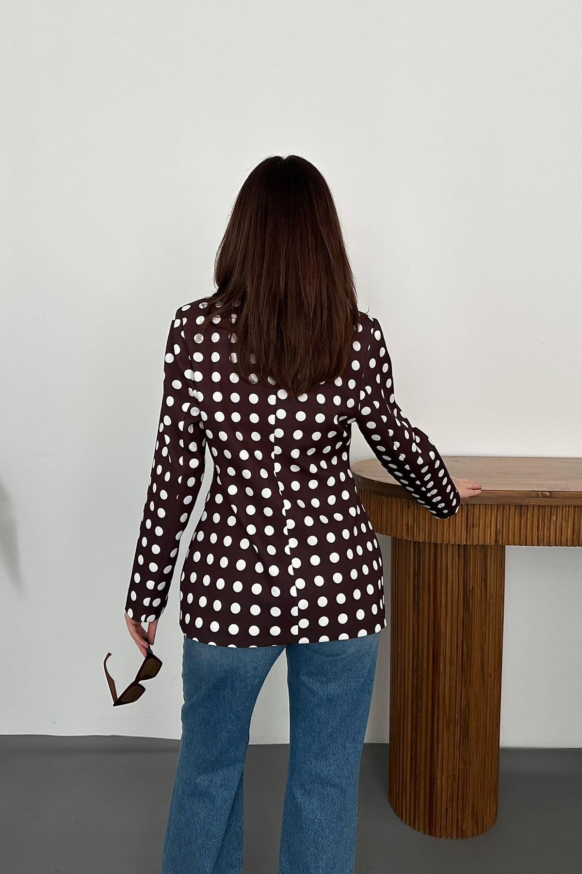 Kahverengi Puantiyeli Blazer Ceket