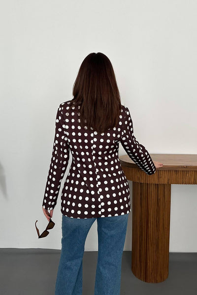 Kahverengi Puantiyeli Blazer Ceket