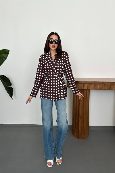 Kahverengi Puantiyeli Blazer Ceket