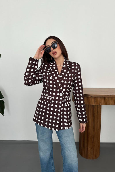 Kahverengi Puantiyeli Blazer Ceket