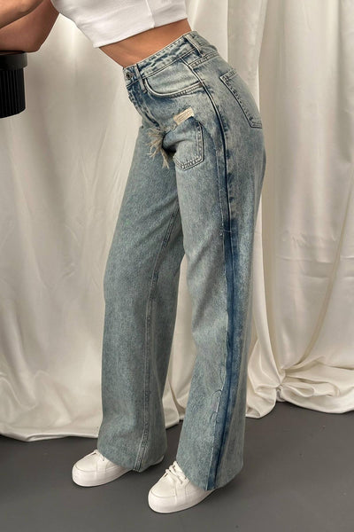 Kar Yıkama Yan Yırtmaçlı Jeans Pantolon