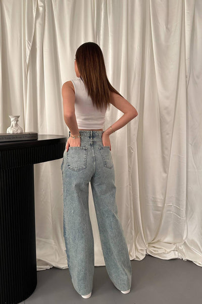Kar Yıkama Yan Yırtmaçlı Jeans Pantolon