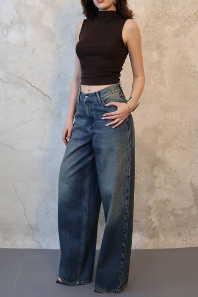 Lacivert Geniş Paça Jeans Pantolon