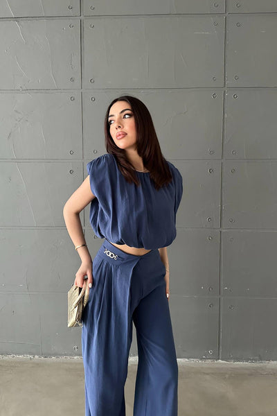 Lacivert Modal Bluz Ve Pantolon Takım