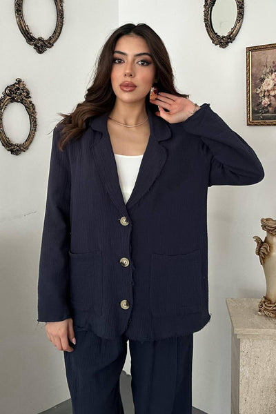 Lacivert Oversize Müslin Takım