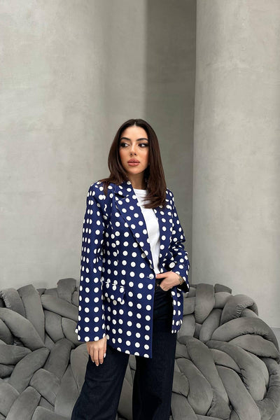 Lacivert Puantiyeli Blazer Ceket