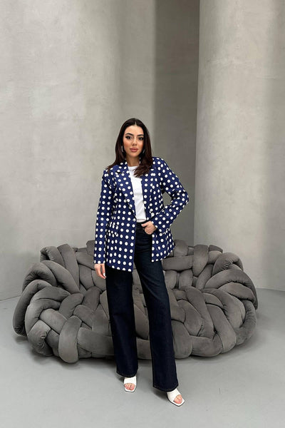 Lacivert Puantiyeli Blazer Ceket