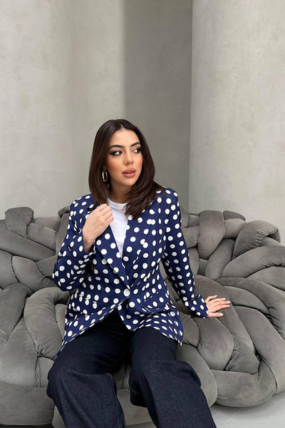 Lacivert Puantiyeli Blazer Ceket