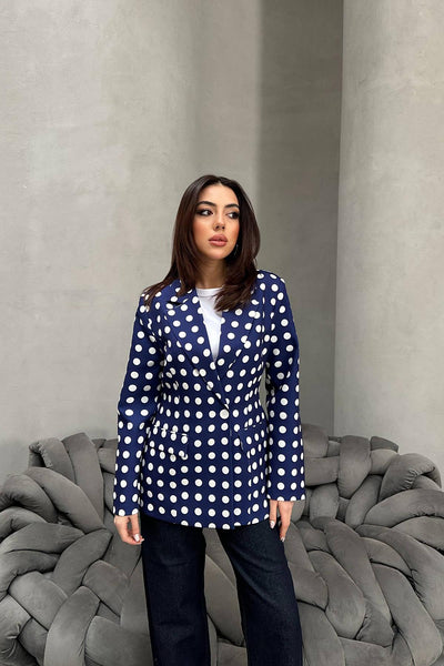 Lacivert Puantiyeli Blazer Ceket