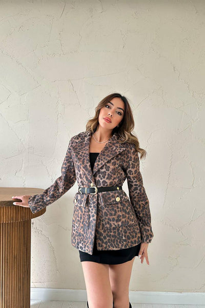 Leopar Gold Kemerli Leopar Ceket ..