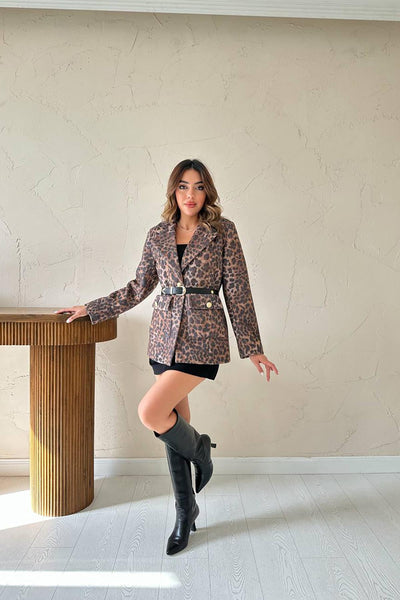 Leopar Gold Kemerli Leopar Ceket ..