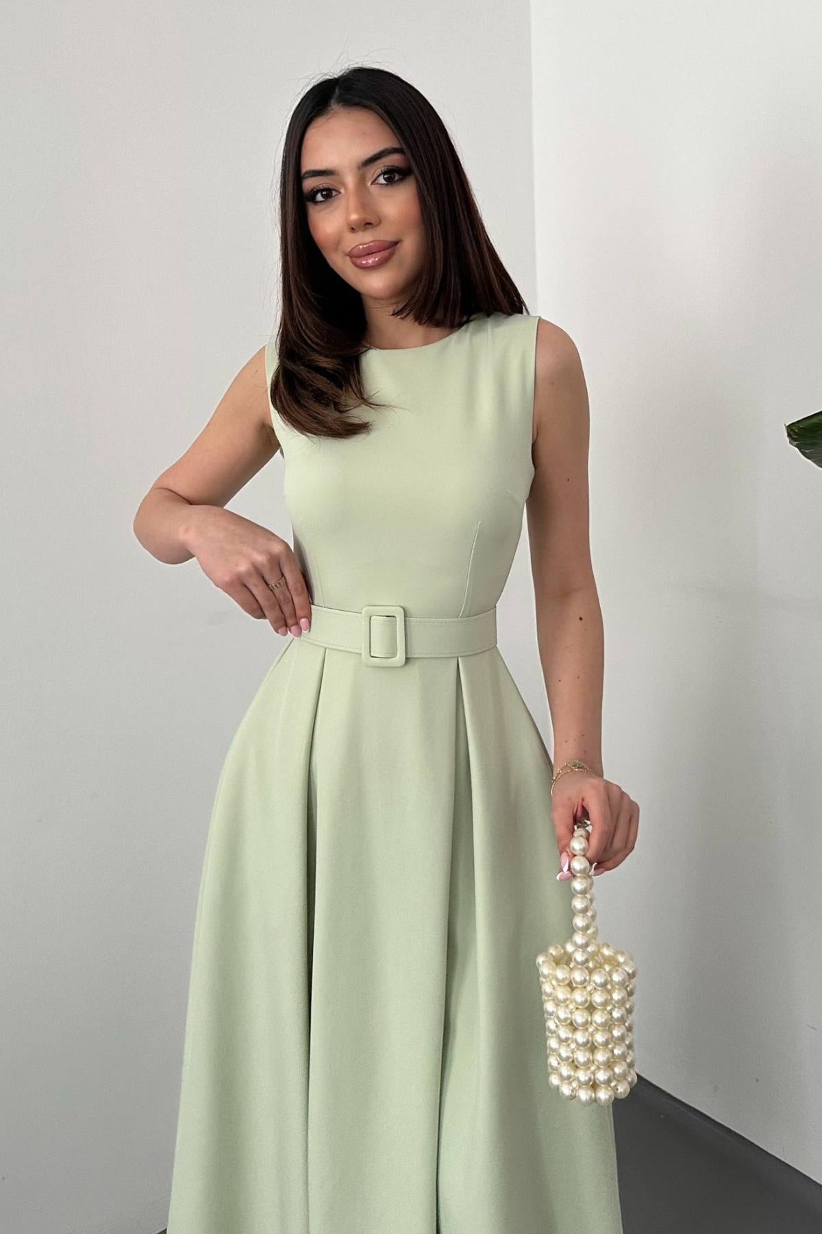 Mint Halter Yaka Kloş Elbise