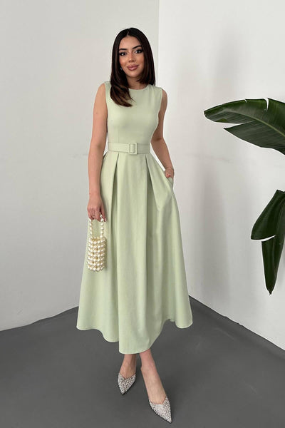 Mint Halter Yaka Kloş Elbise