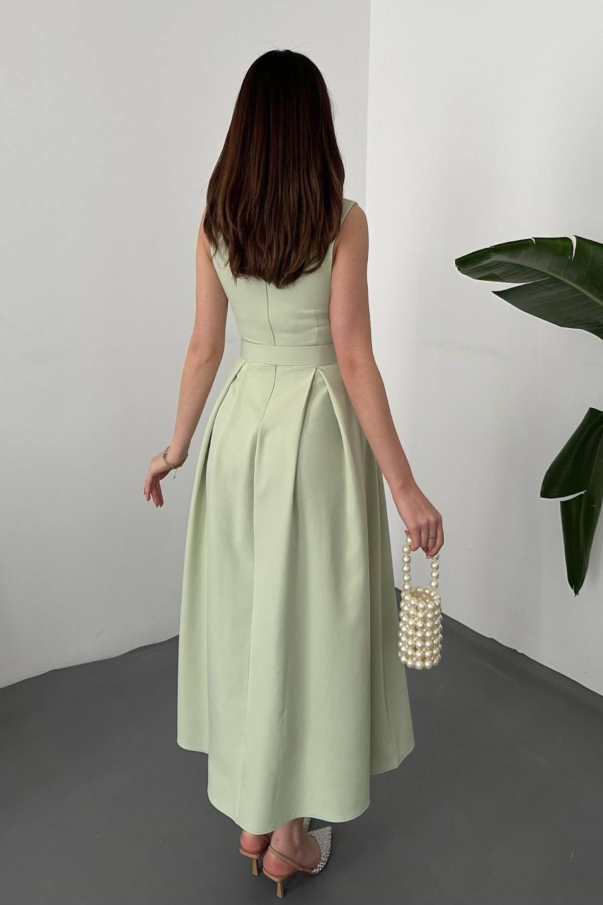 Mint Halter Yaka Kloş Elbise