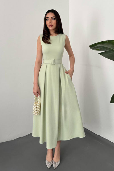 Mint Halter Yaka Kloş Elbise