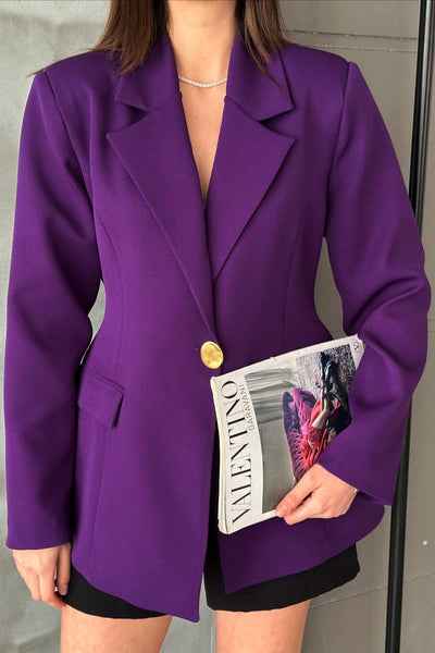 Mor Belden Oturtmalı Blazer Ceket