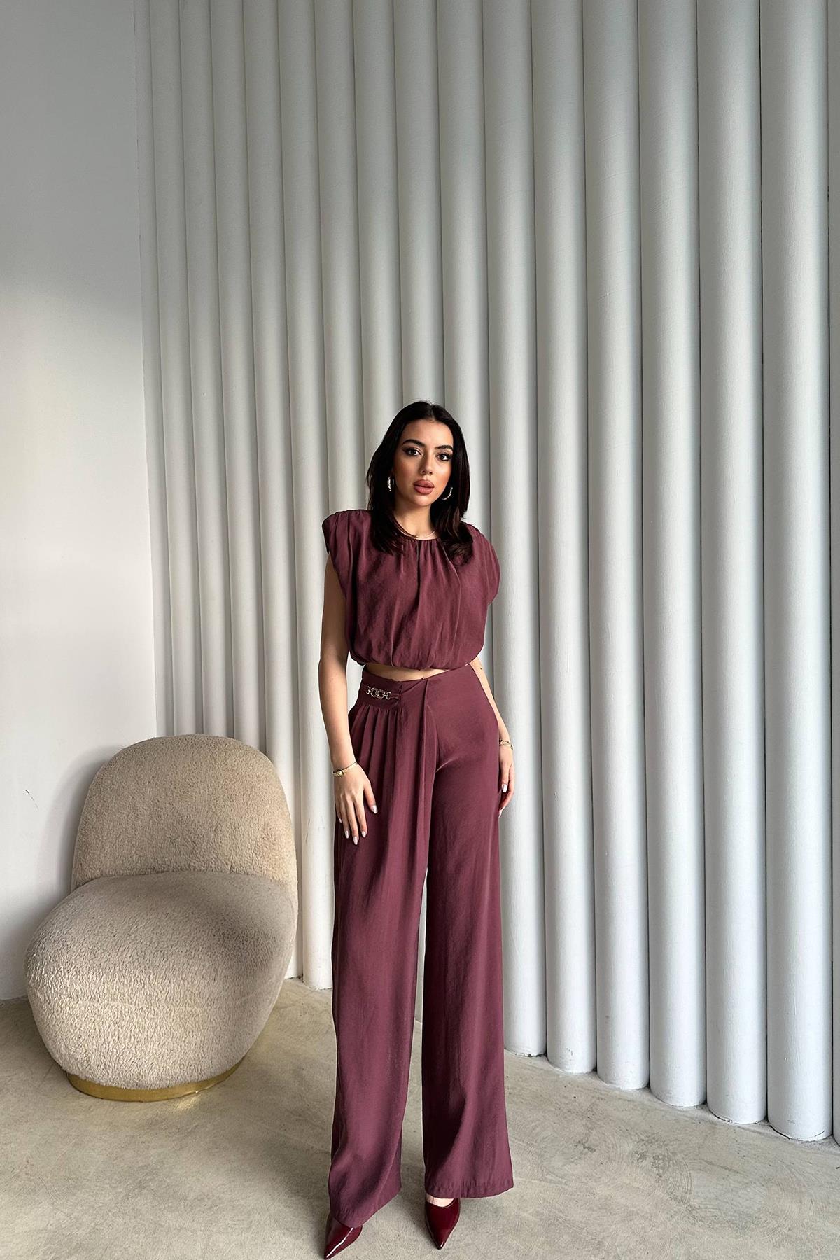 Mürdüm Modal Bluz Ve Pantolon Takım