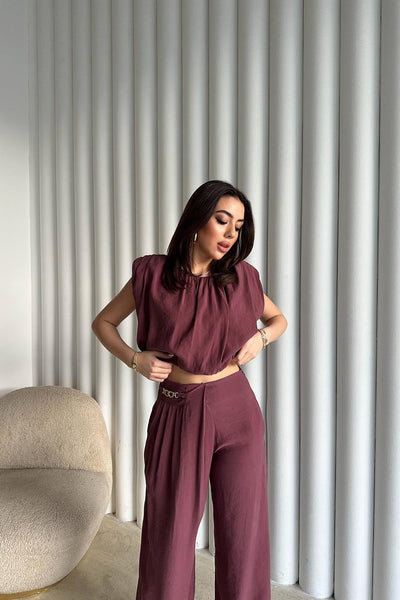 Mürdüm Modal Bluz Ve Pantolon Takım