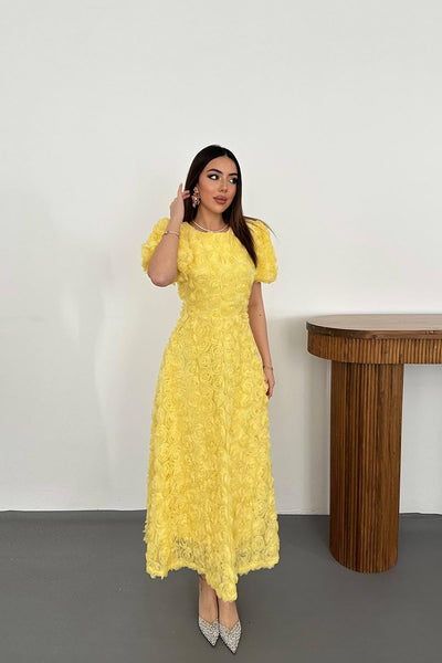 Sarı Güllü Elbise