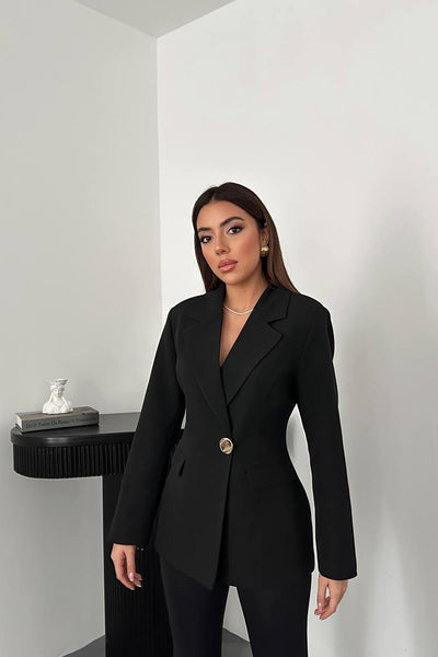 Siyah Belden Oturtmalı Blazer Ceket