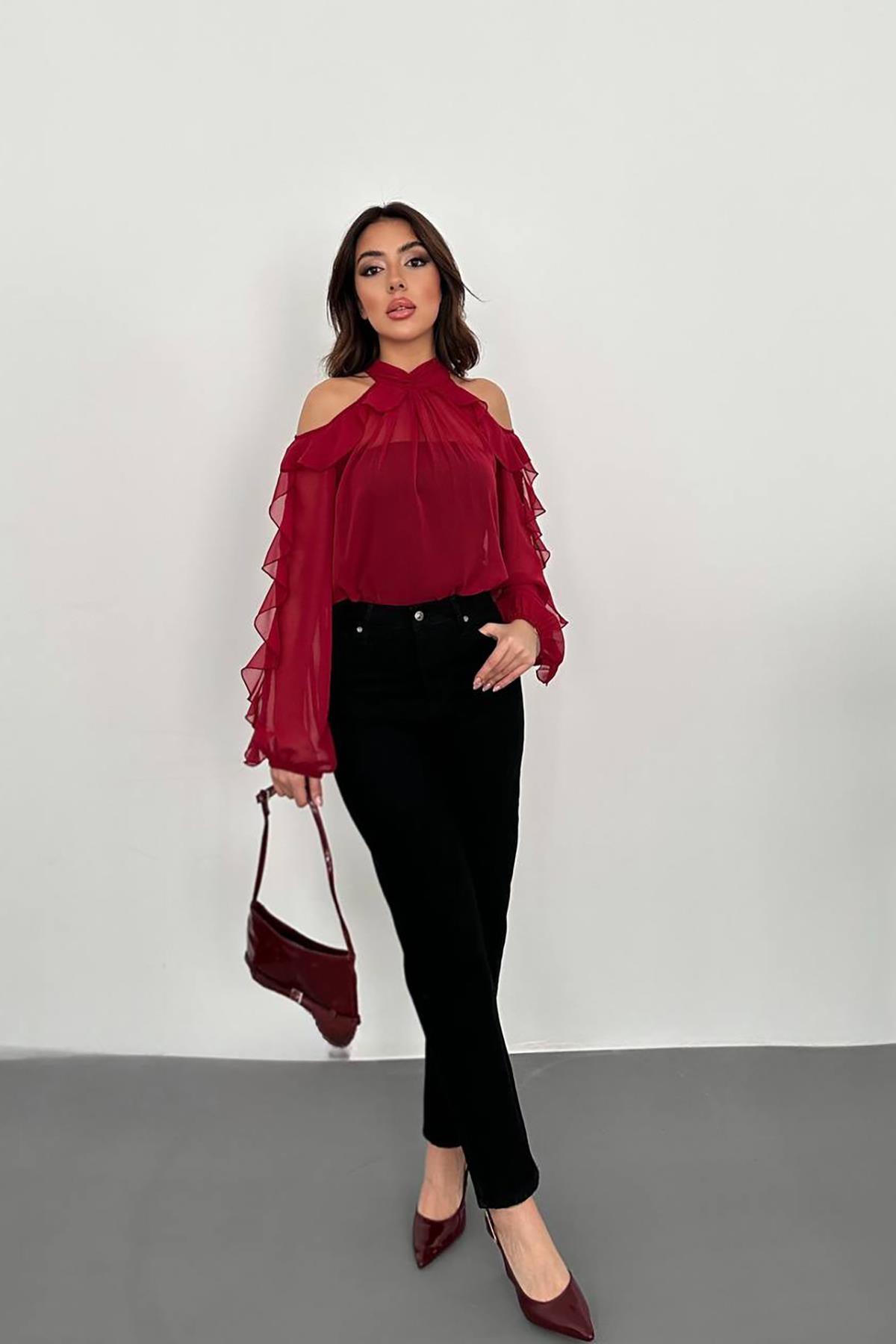 Siyah Boru Paça Jeans Pantolon