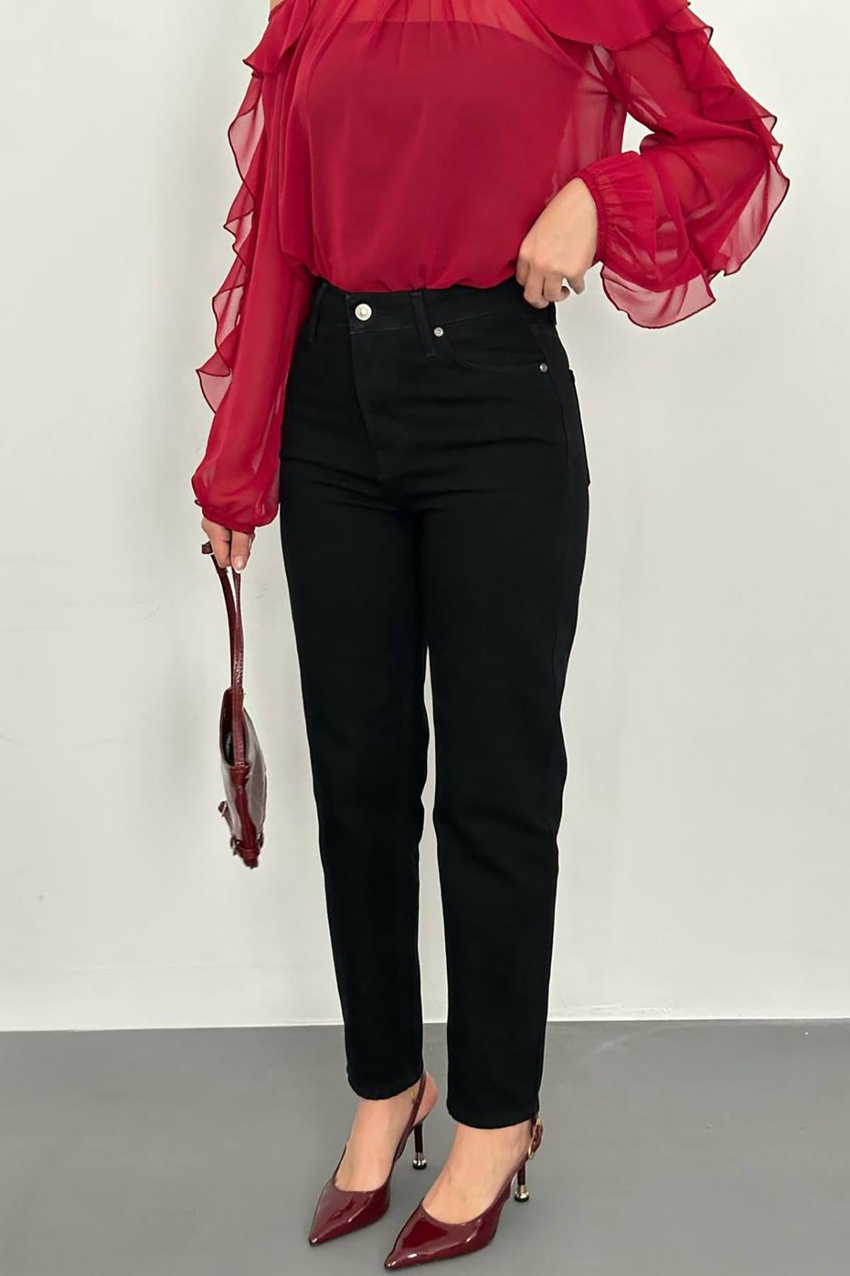 Siyah Boru Paça Jeans Pantolon