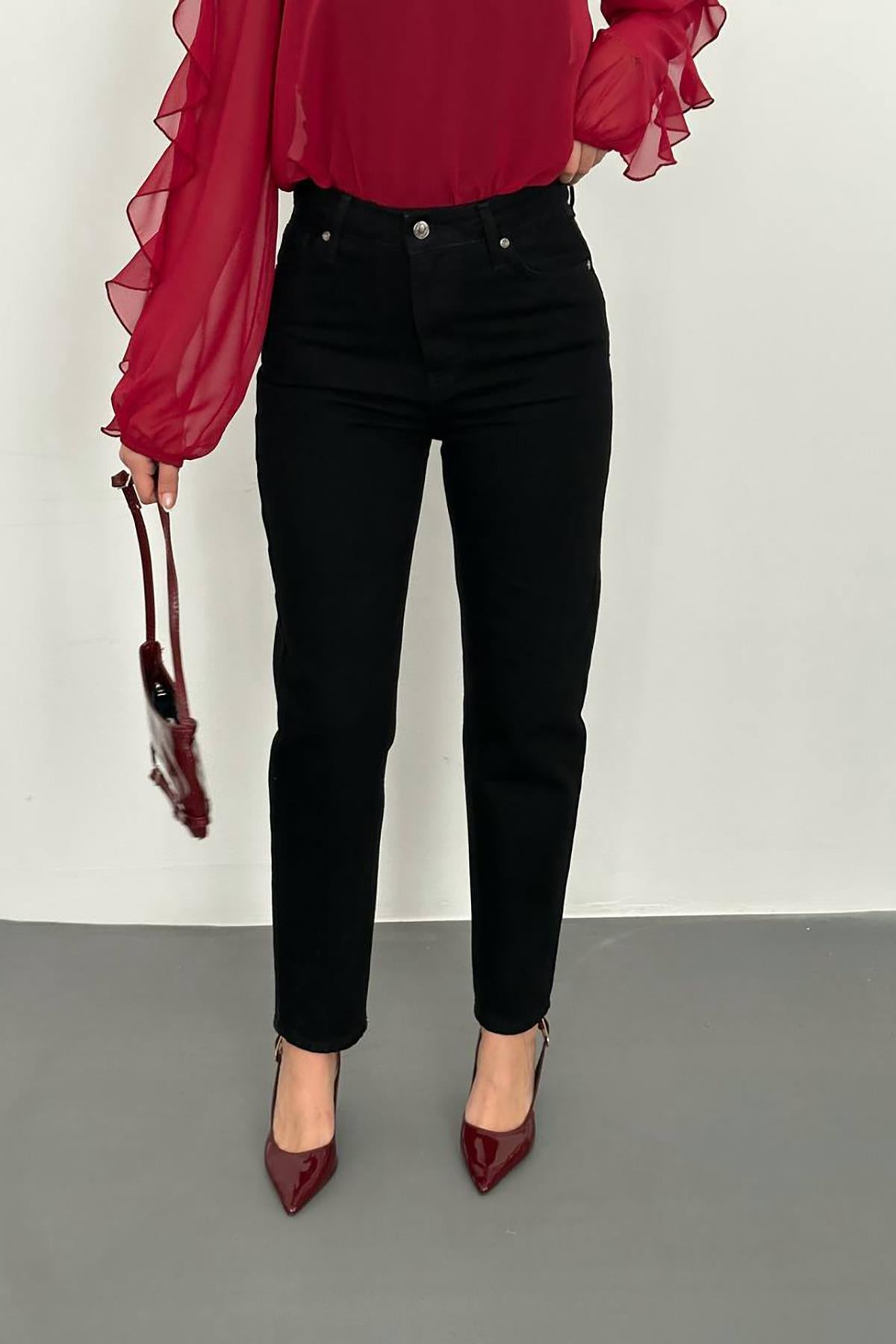 Siyah Boru Paça Jeans Pantolon