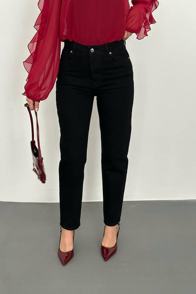 Siyah Boru Paça Jeans Pantolon