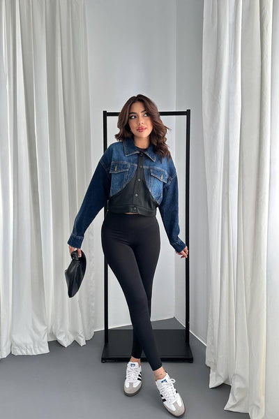 Siyah Denim Scuba Garnili Ceket