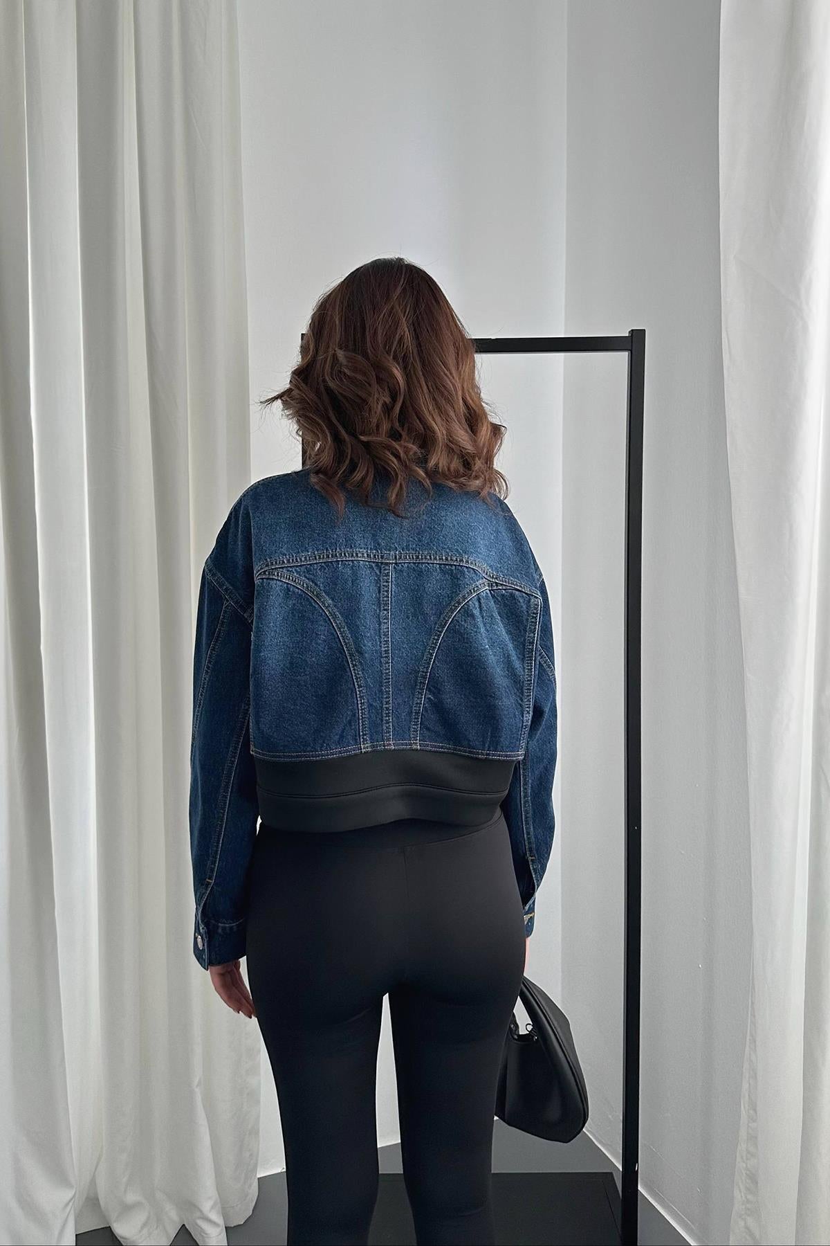 Siyah Denim Scuba Garnili Ceket