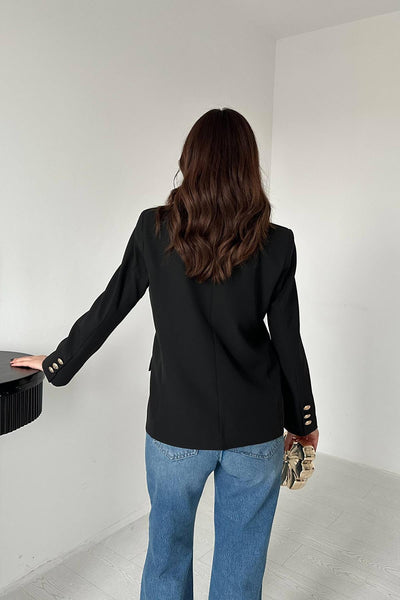 Siyah Gold Düğmeli Blazer Ceket