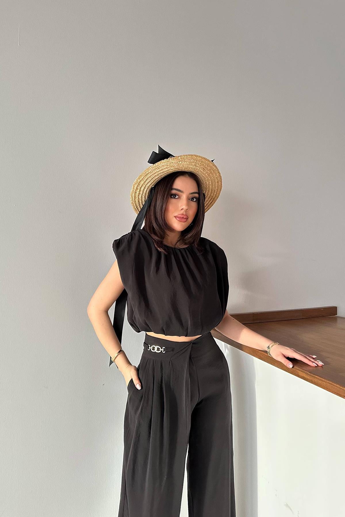 Siyah Modal Bluz Ve Pantolon Takım