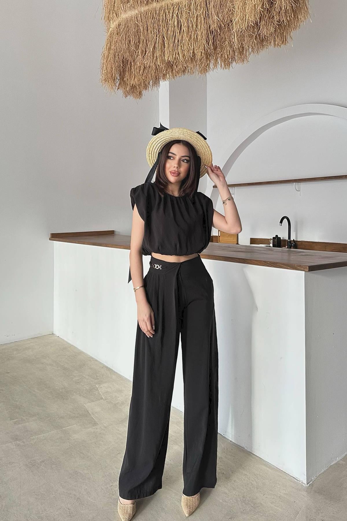 Siyah Modal Bluz Ve Pantolon Takım