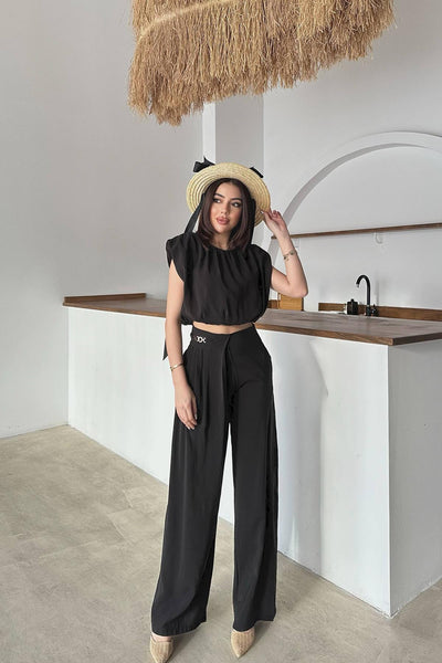 Siyah Modal Bluz Ve Pantolon Takım