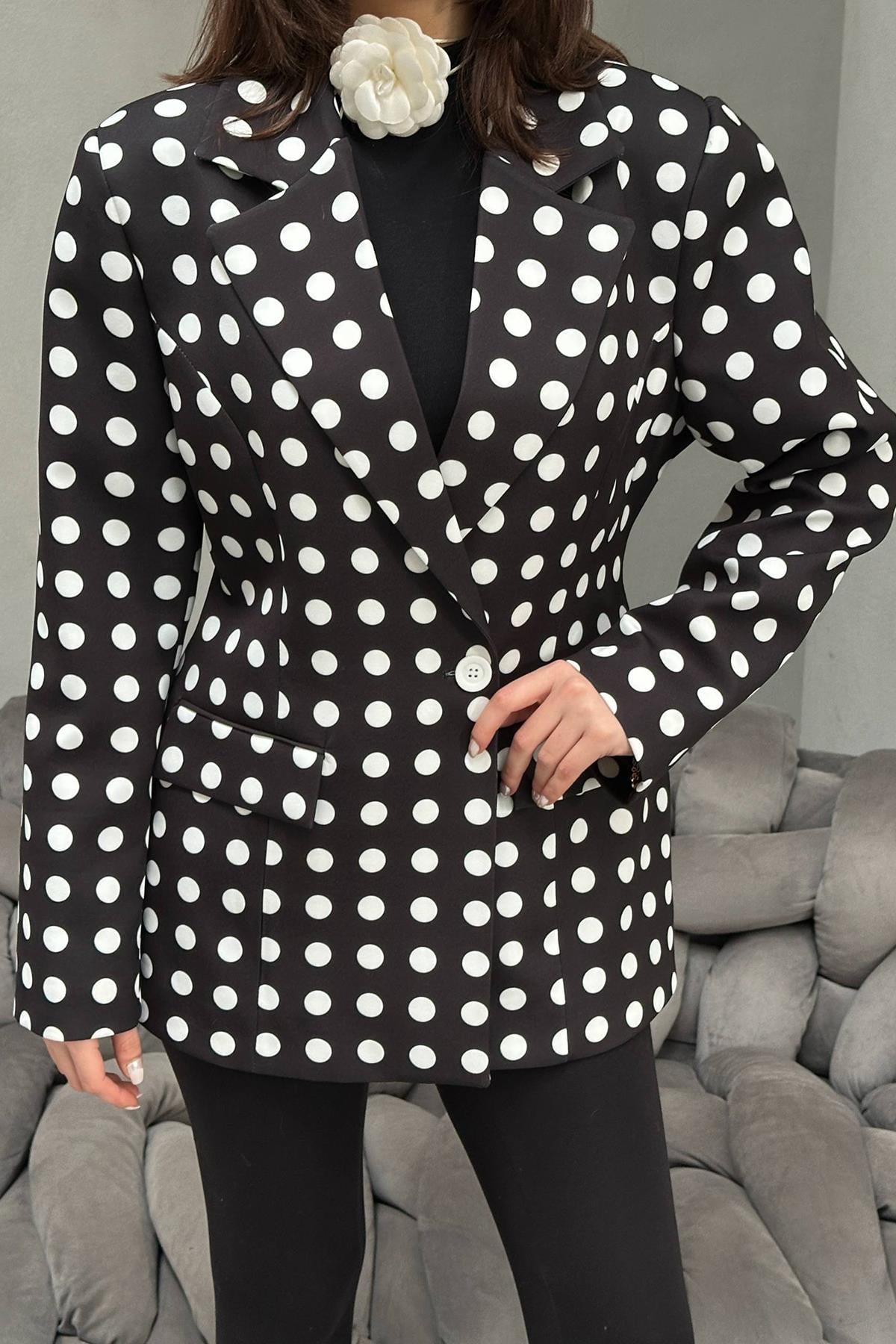 Siyah Puantiyeli Blazer Ceket