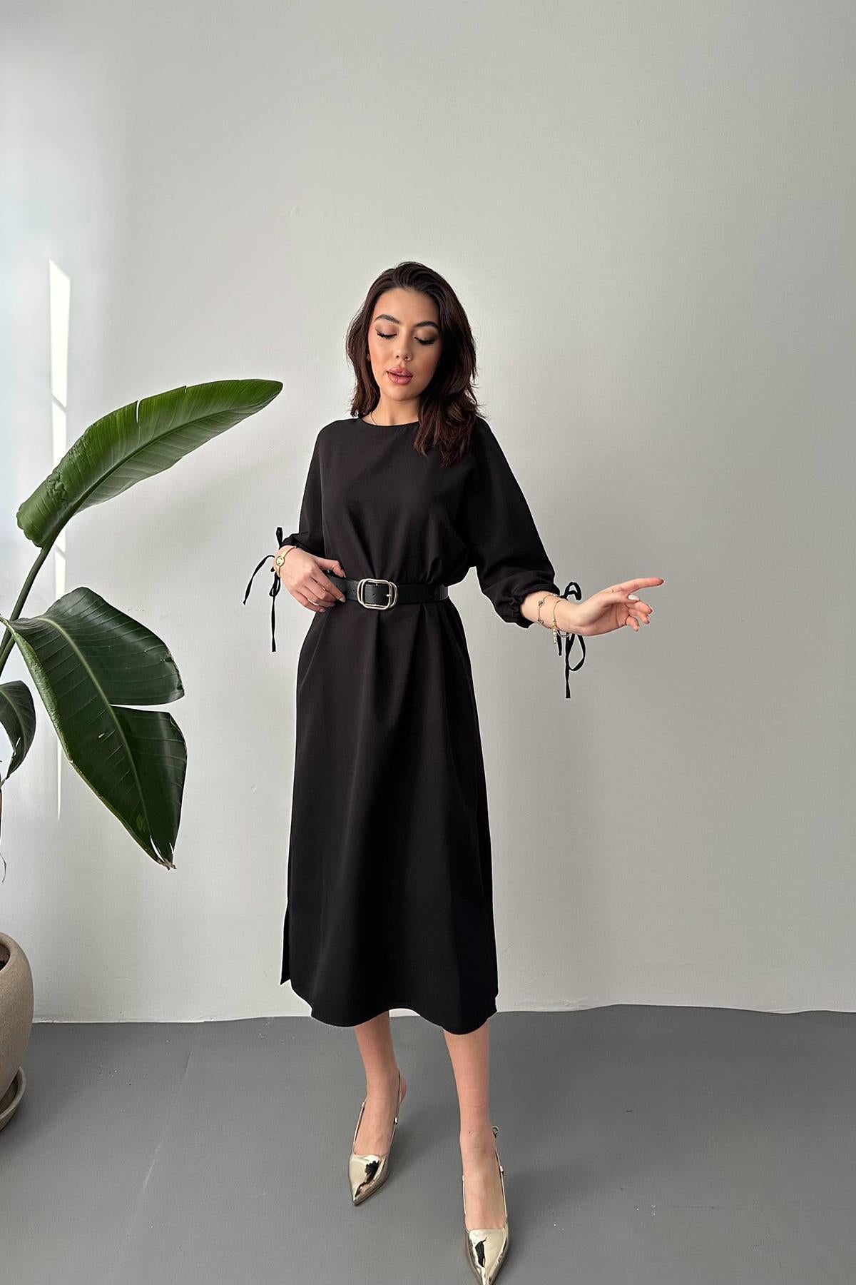 Siyah Topshop Yırtmaçlı Elbise