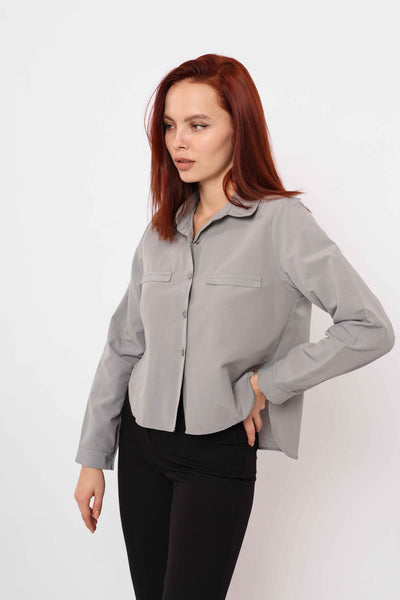 Bluza Maneci Lungi cu Buzunare - Gri