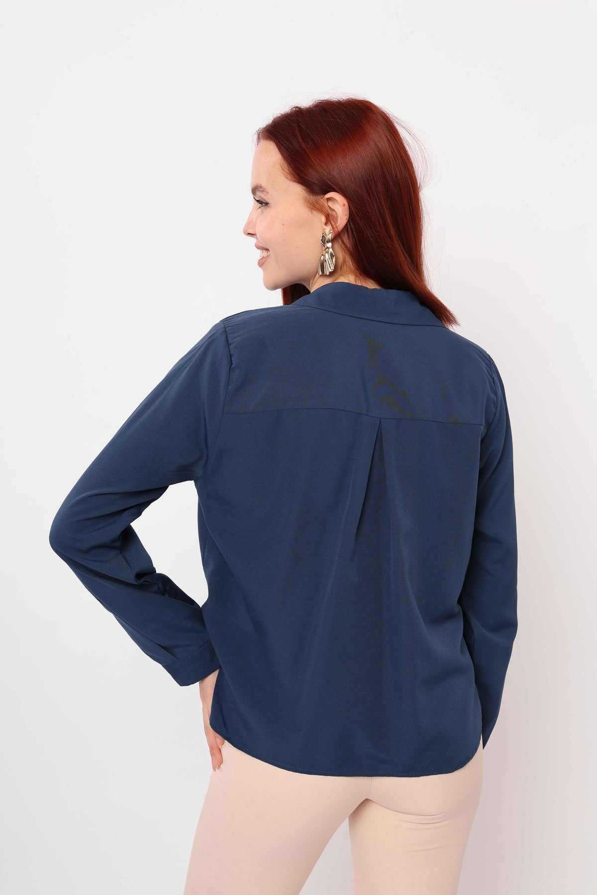 Bluza Maneci Lungi cu Buzunare - Indigo