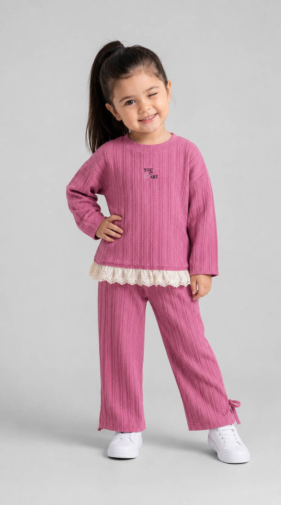 Tuffy Set Copilă Tricot Jacquard Imprimat Art-02655 - Roz Uscat