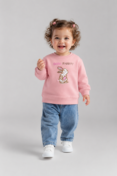 Tuffy Bebe Rabbit Baskılı Kız Bebek Sweatshirt-01025 - Pembe