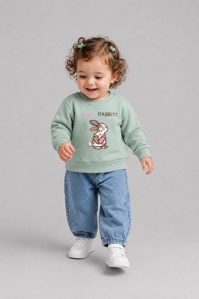 Tuffy Bebe Rabbit Baskılı Kız Bebek Sweatshirt-01025 - Pembe